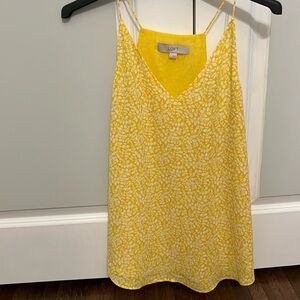 Loft v-neck cami yellow and white print